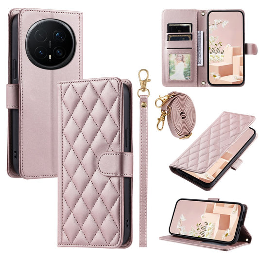 Honor Magic8 5G Handyhülle – PU-Ledertasche, Brieftasche, Rhombus-Gitter, mit Schultergurt/Handschlaufe