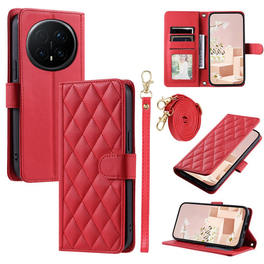 Honor Magic8 5G Handyhülle – PU-Ledertasche, Brieftasche, Rhombus-Gitter, mit Schultergurt/Handschlaufe