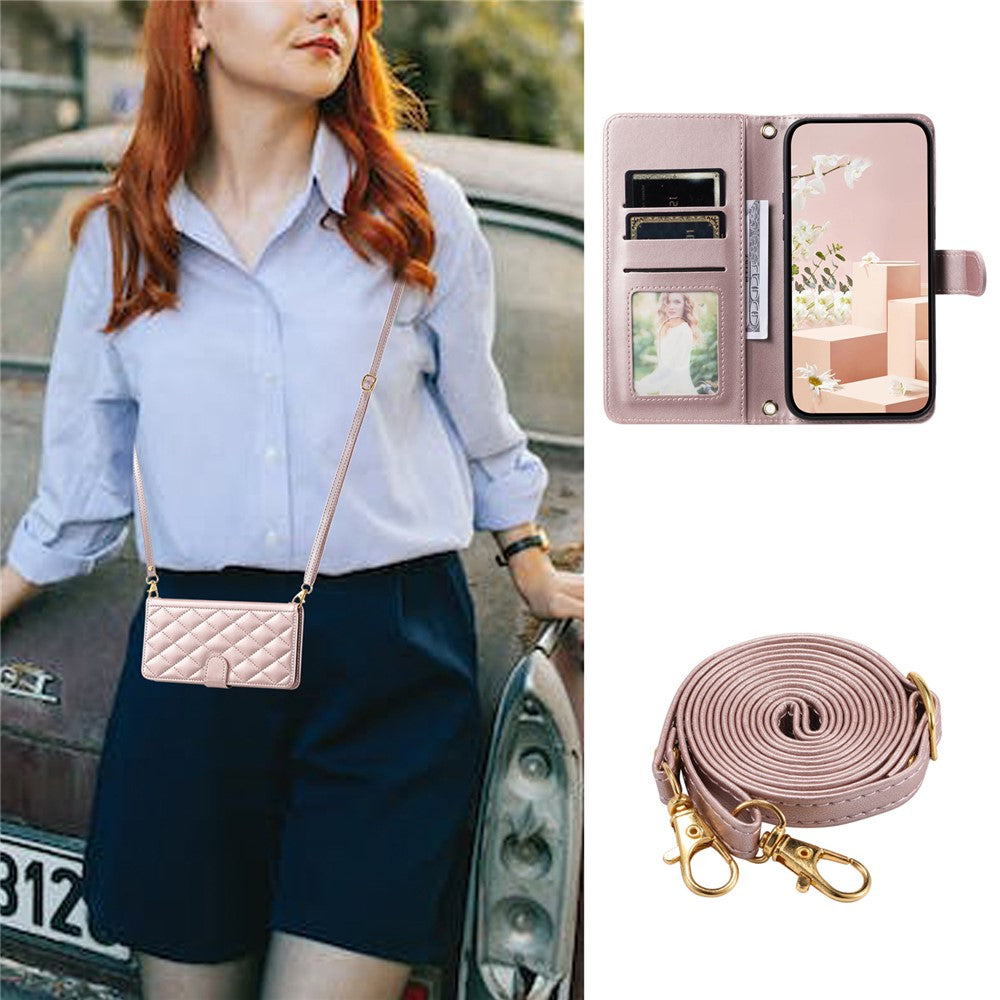 PU Leather Case for Honor Magic8 Lite 5G  /  X9d 5G  /  X70 5G Wallet Rhombus Grid Phone Cover with Shoulder Strap  /  Wrist Strap