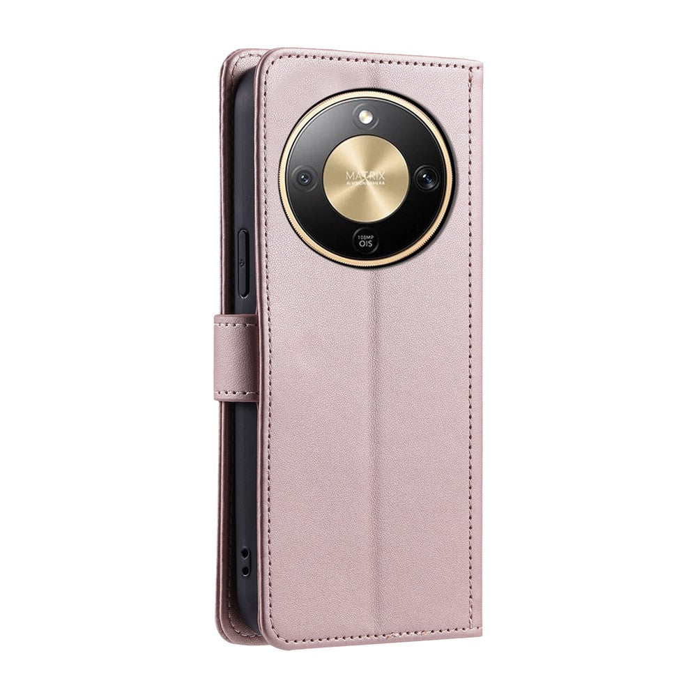 PU Leather Case for Honor Magic8 Lite 5G  /  X9d 5G  /  X70 5G Wallet Rhombus Grid Phone Cover with Shoulder Strap  /  Wrist Strap