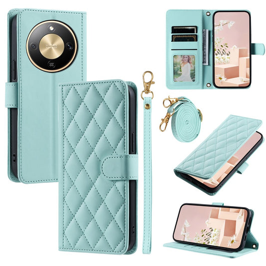 Honor X70 5G / Honor X9d 5G / Honor Magic8 Lite 5G Wallet-Handyhülle – mit Riemen, mit Rautenmuster, aus PU-Leder