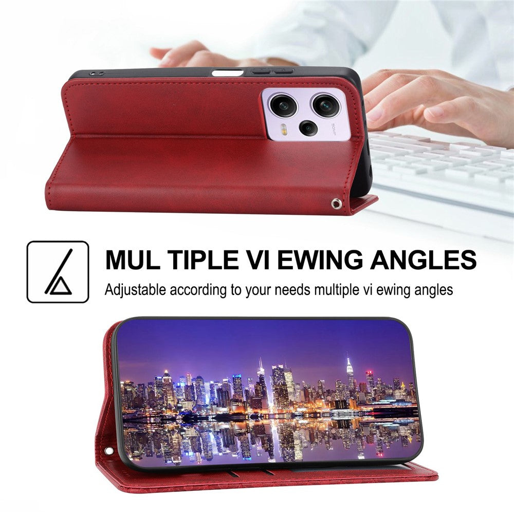 For Xiaomi Redmi Note 12 Pro 5G  / Note 12 Pro Speed 5G / Poco X5 Pro 5G Imprinted Rhombus Pattern Stand Calf Texture Cover PU Leather Wallet Magnetic Closure Case