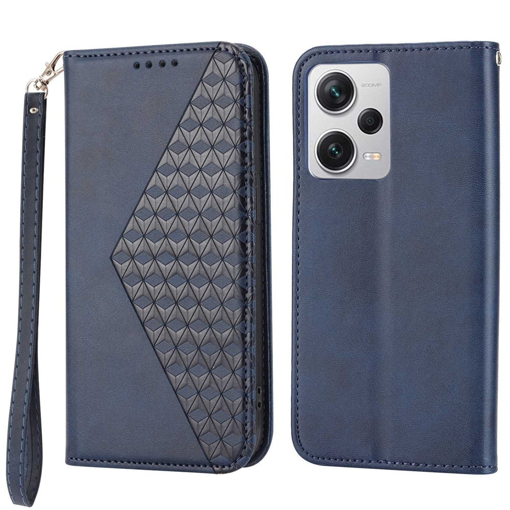 For Xiaomi Redmi Note 12 Pro+ 5G Dustproof PU Leather Case Wallet Magnetic Closure Imprinted Rhombus Pattern Stand Calf Texture Cover