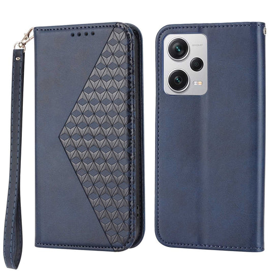 Xiaomi Redmi Note 12 Pro+ 5G Handyhülle – Staubdichte PU-Ledertasche mit Magnetverschluss, aufgedrucktem Rautenmuster, Ständer mit Wadenstruktur