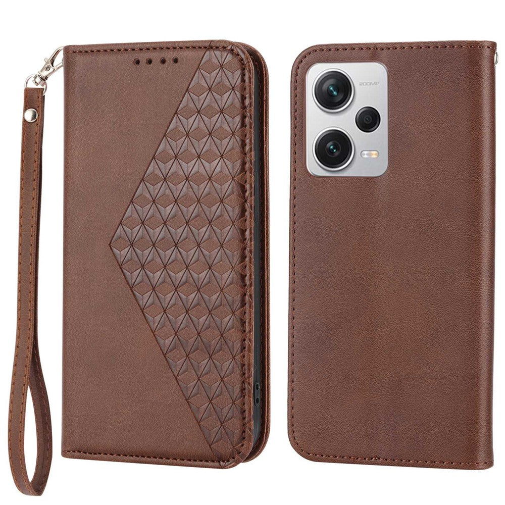 For Xiaomi Redmi Note 12 Pro+ 5G Dustproof PU Leather Case Wallet Magnetic Closure Imprinted Rhombus Pattern Stand Calf Texture Cover