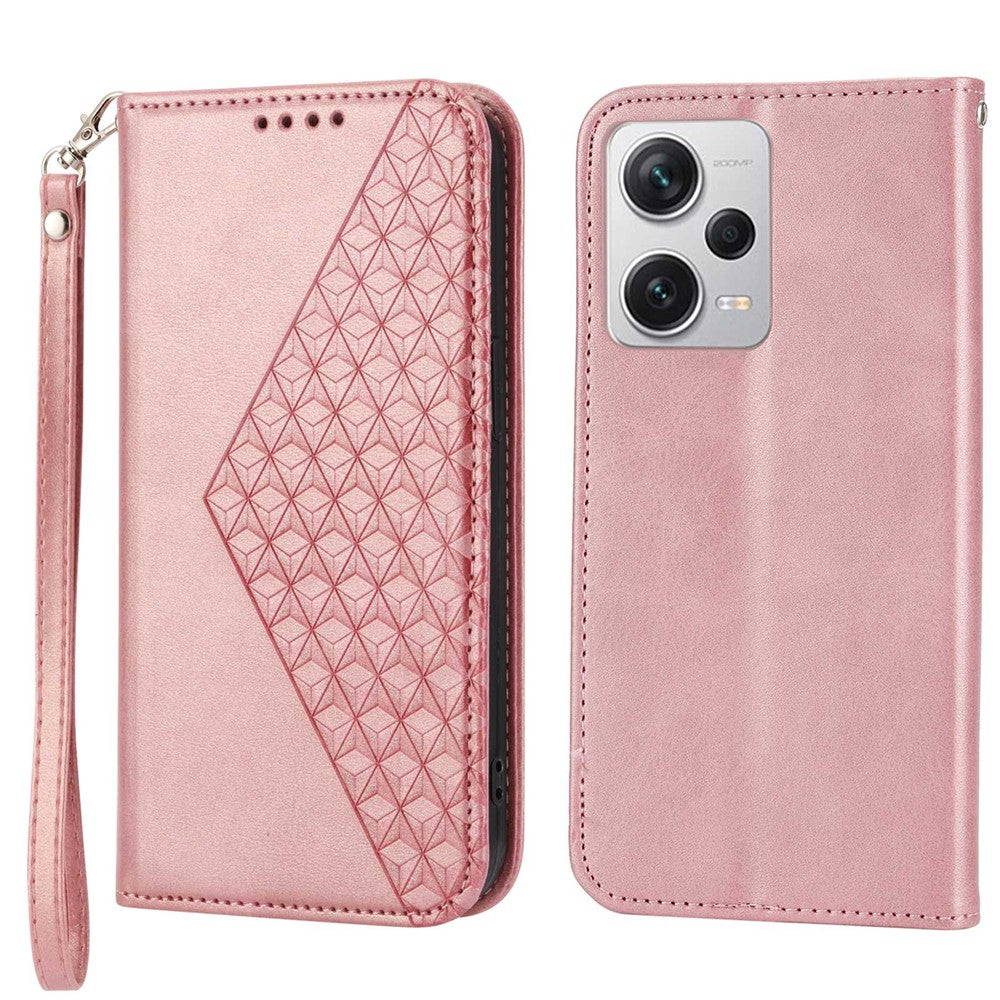 For Xiaomi Redmi Note 12 Pro+ 5G Dustproof PU Leather Case Wallet Magnetic Closure Imprinted Rhombus Pattern Stand Calf Texture Cover