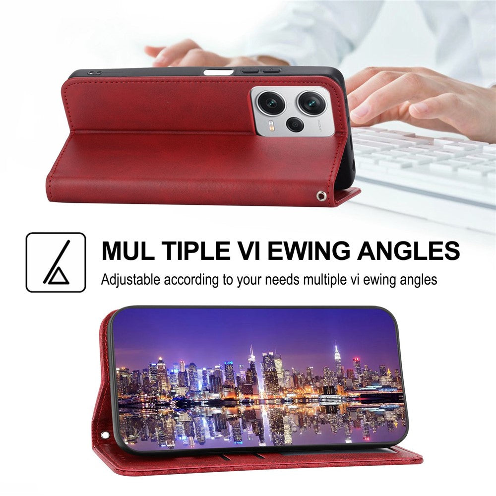 For Xiaomi Redmi Note 12 Pro+ 5G Dustproof PU Leather Case Wallet Magnetic Closure Imprinted Rhombus Pattern Stand Calf Texture Cover