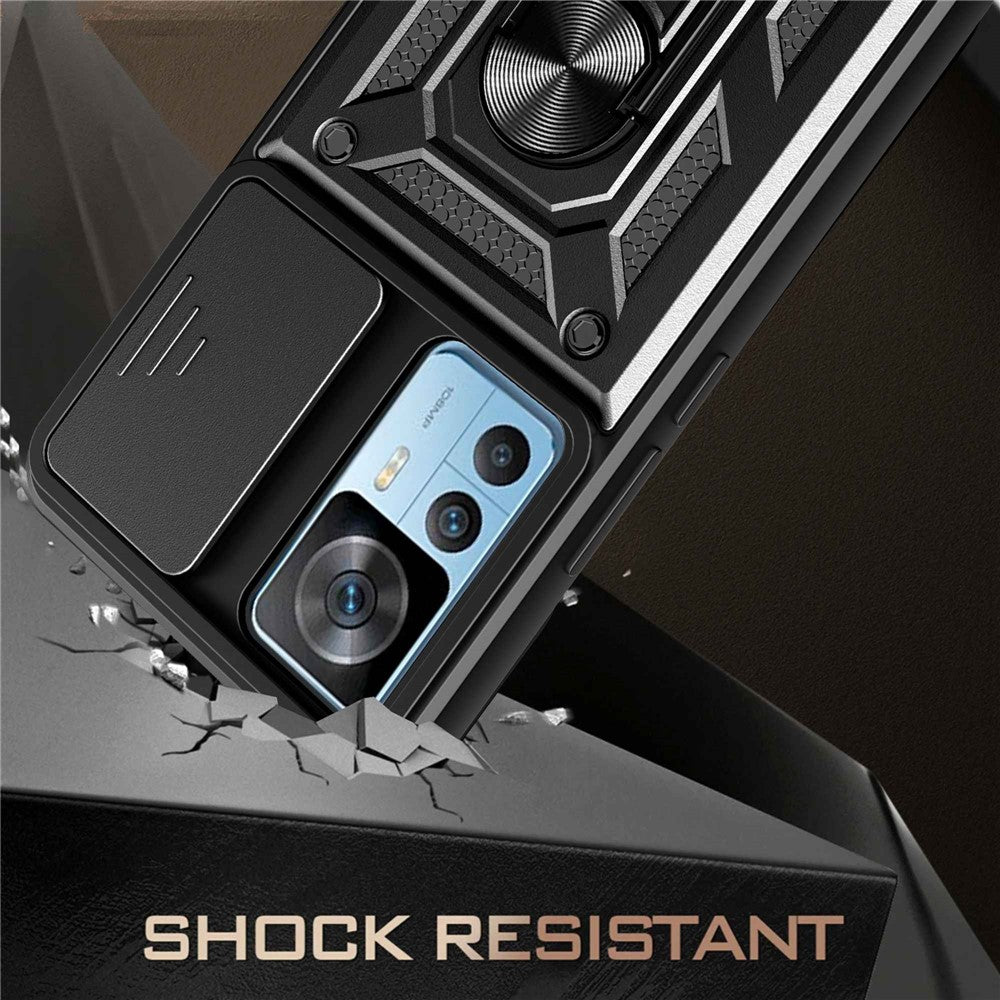 Phone Case for Xiaomi 12T 5G / Redmi K50 Ultra 5G, Shockproof Ring Kickstand PC + TPU Protective Back Cover with Slide Camera Protector