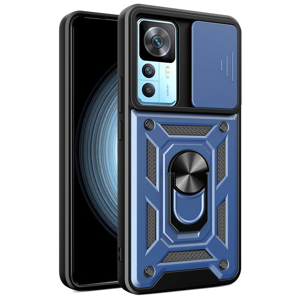 Phone Case for Xiaomi 12T 5G / Redmi K50 Ultra 5G, Shockproof Ring Kickstand PC + TPU Protective Back Cover with Slide Camera Protector