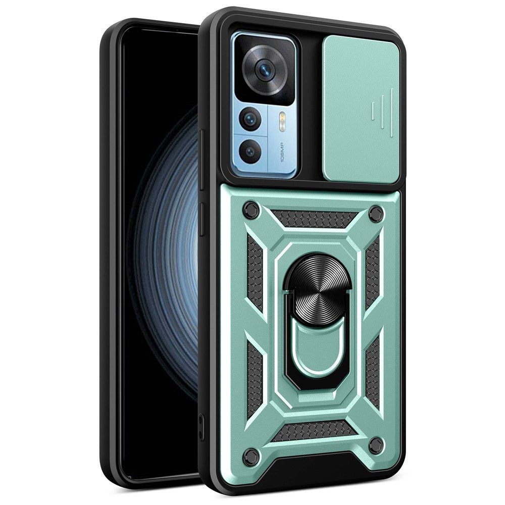 Phone Case for Xiaomi 12T 5G / Redmi K50 Ultra 5G, Shockproof Ring Kickstand PC + TPU Protective Back Cover with Slide Camera Protector
