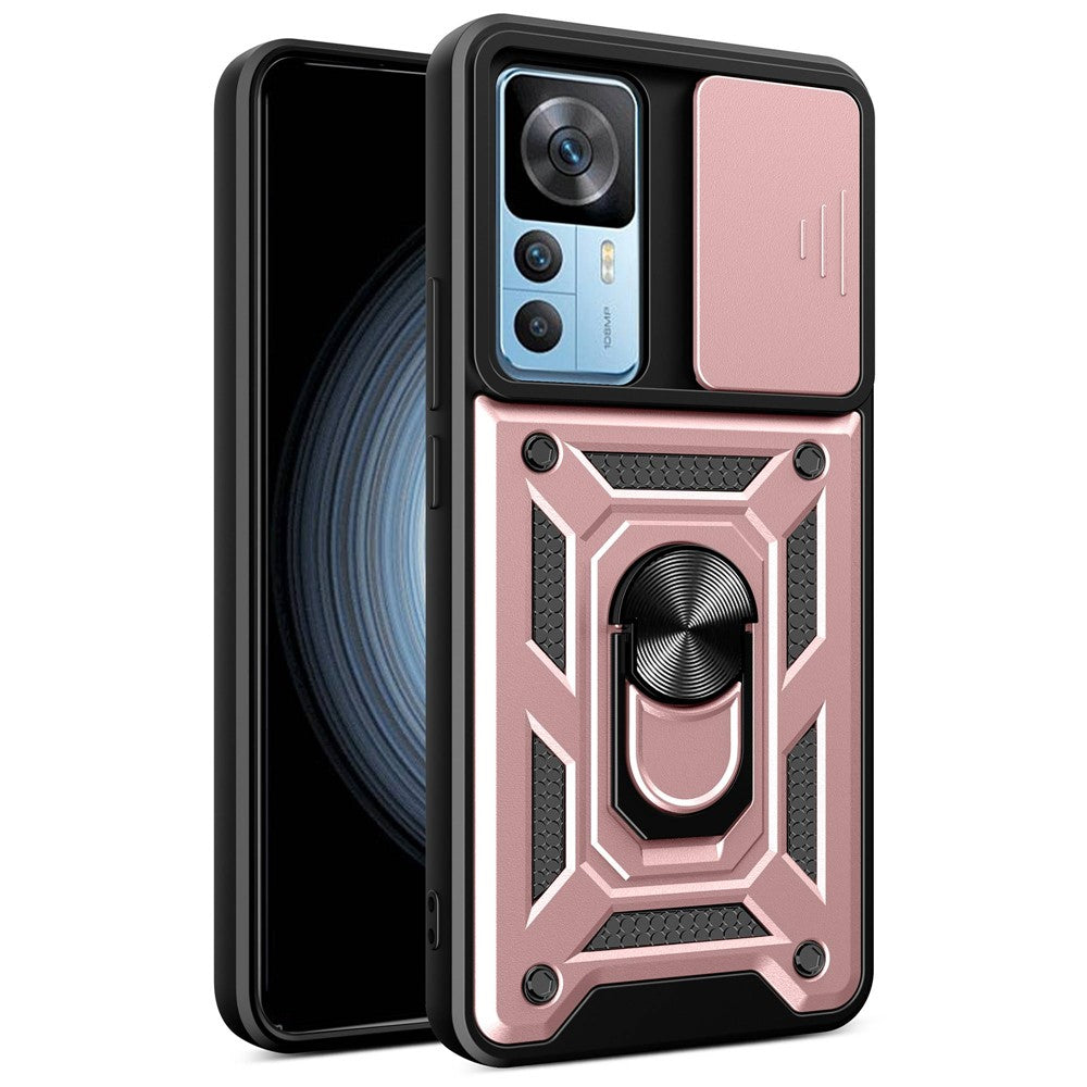 Phone Case for Xiaomi 12T 5G / Redmi K50 Ultra 5G, Shockproof Ring Kickstand PC + TPU Protective Back Cover with Slide Camera Protector
