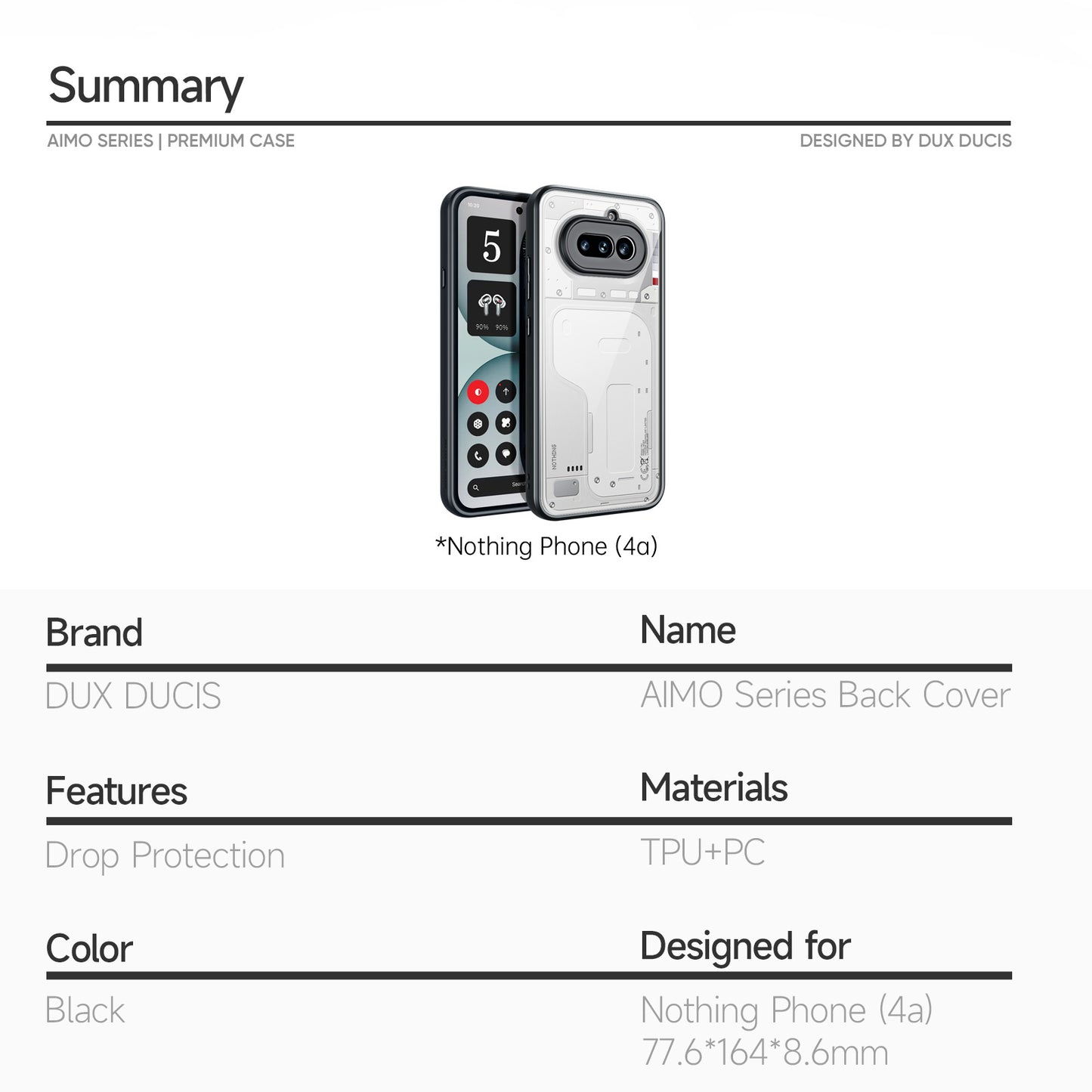 Dux Ducis For Nothing Phone (4a) Aimo Series PC + TPU Clear Back Phone Cover (REACH Certification)