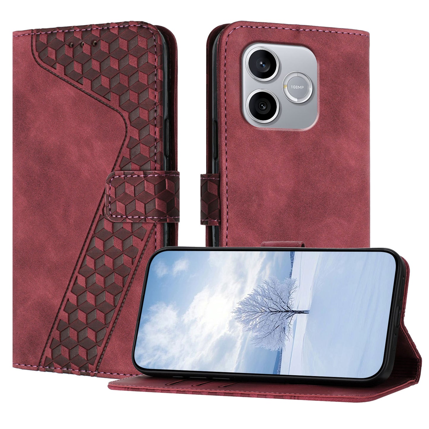 For Honor 600 Lite 5G Leather Case 7-Shaped Pattern Wallet Stand Shockproof Phone Cover