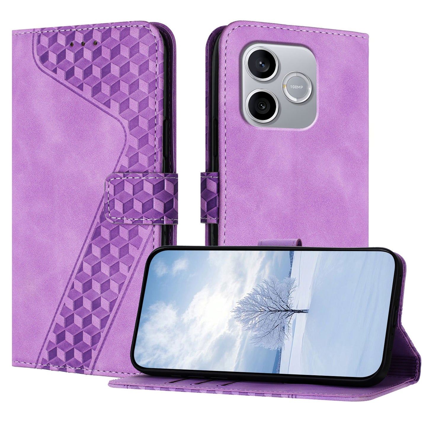 For Honor 600 Lite 5G Leather Case 7-Shaped Pattern Wallet Stand Shockproof Phone Cover