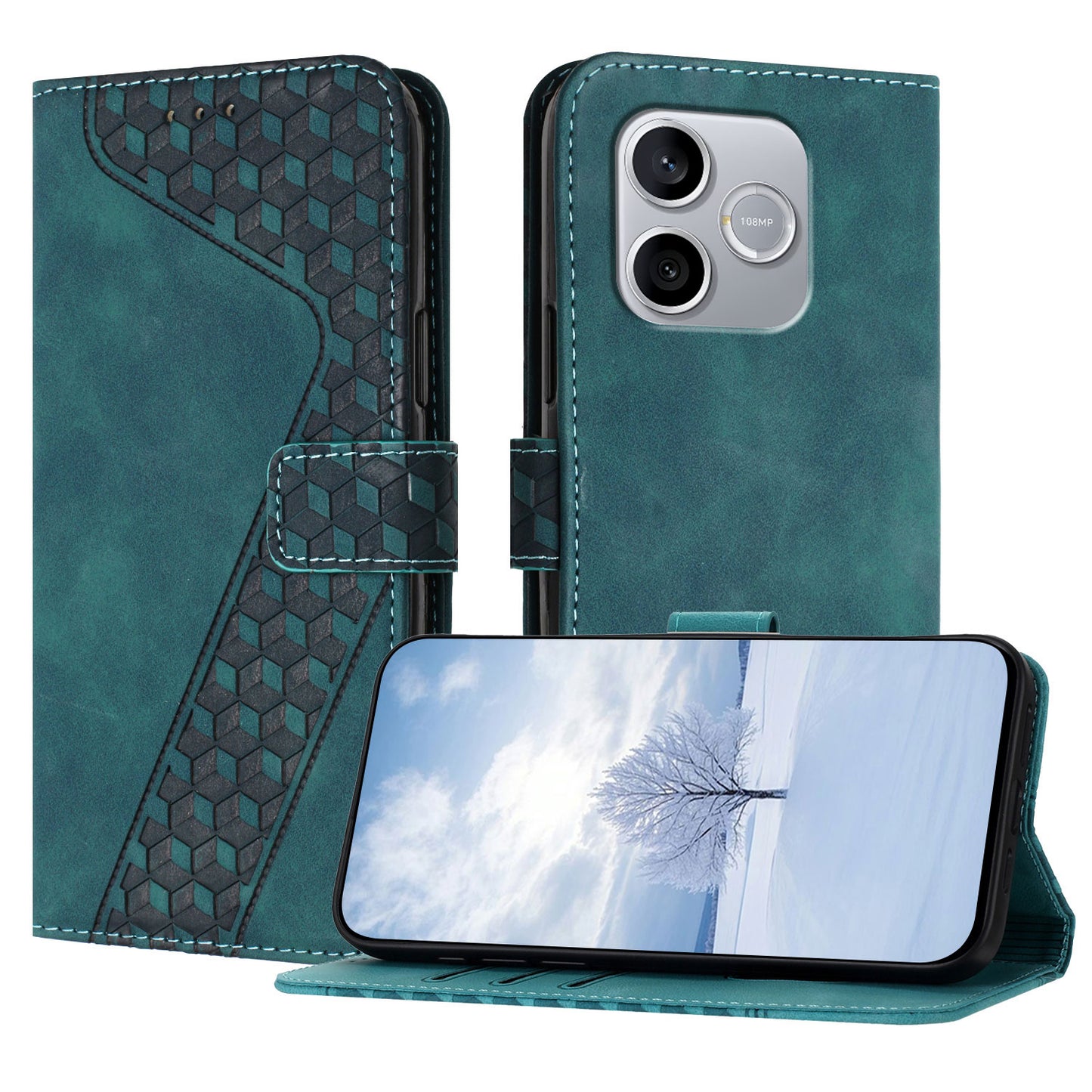 For Honor 600 Lite 5G Leather Case 7-Shaped Pattern Wallet Stand Shockproof Phone Cover