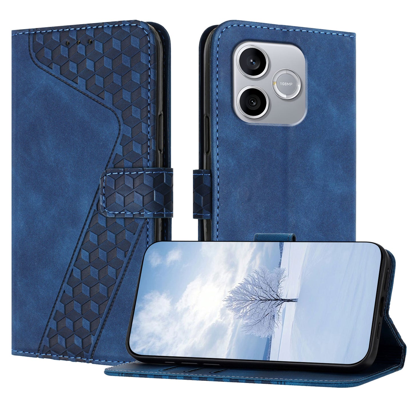 For Honor 600 Lite 5G Leather Case 7-Shaped Pattern Wallet Stand Shockproof Phone Cover