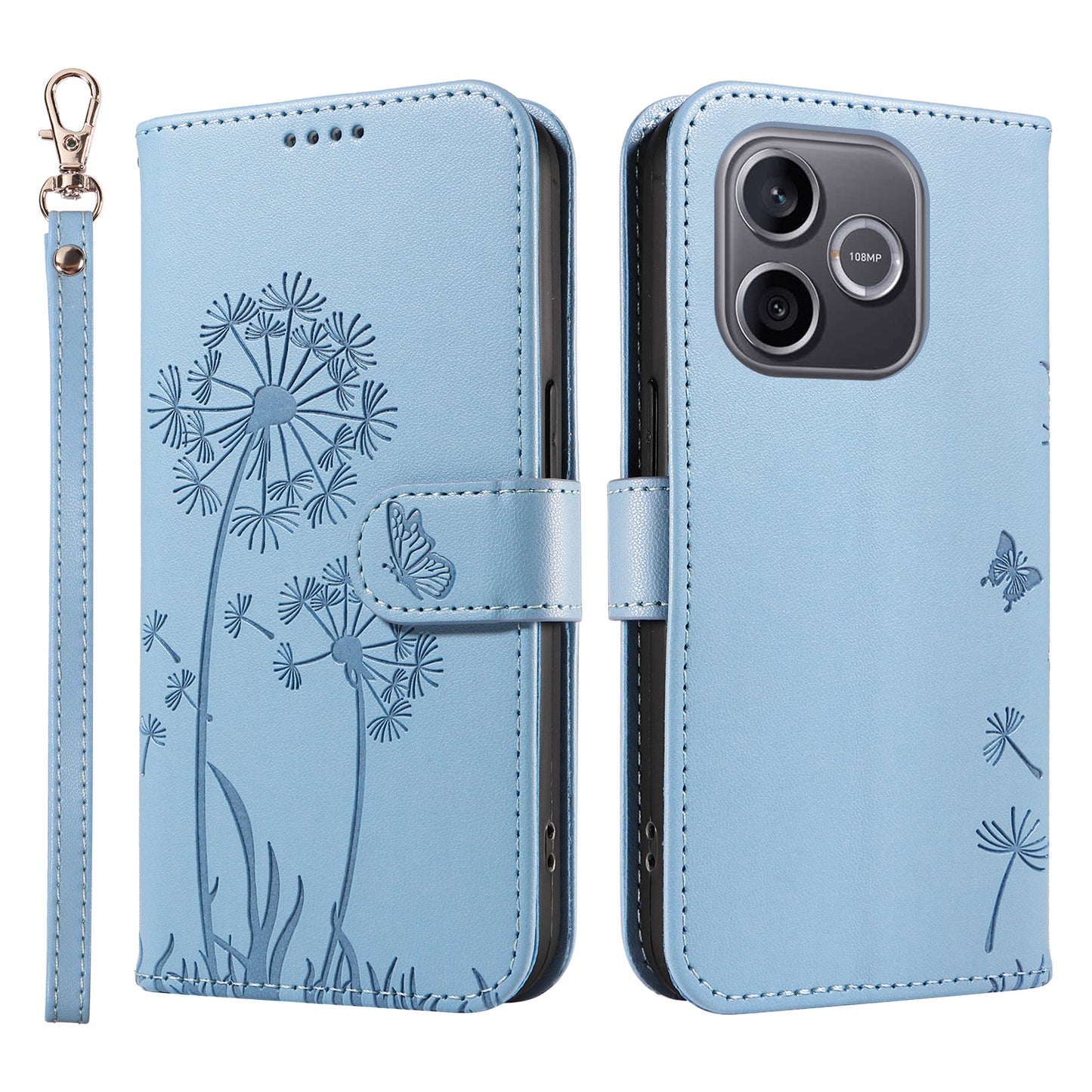 For Honor 600 Lite 5G Leather Wallet Case with Strap Dandelion Imprint Phone Stand Cover