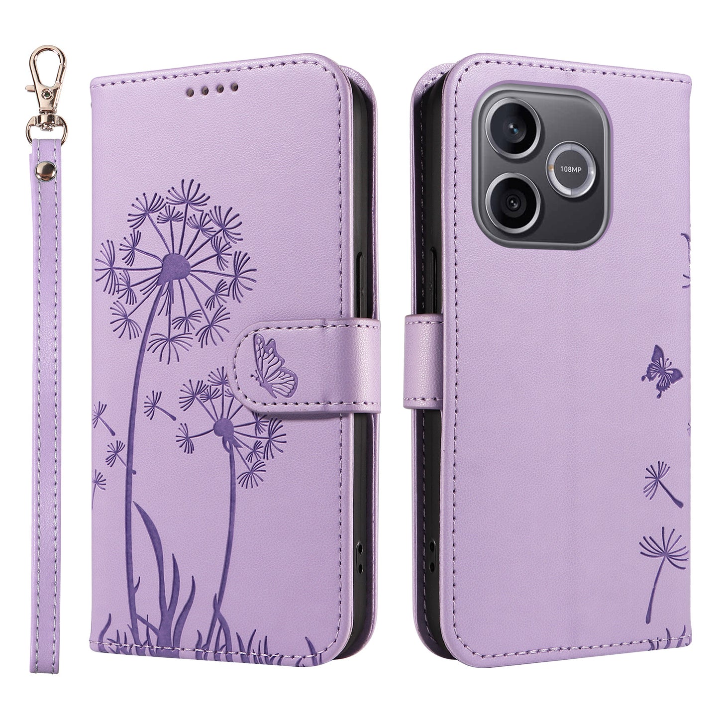 For Honor 600 Lite 5G Leather Wallet Case with Strap Dandelion Imprint Phone Stand Cover