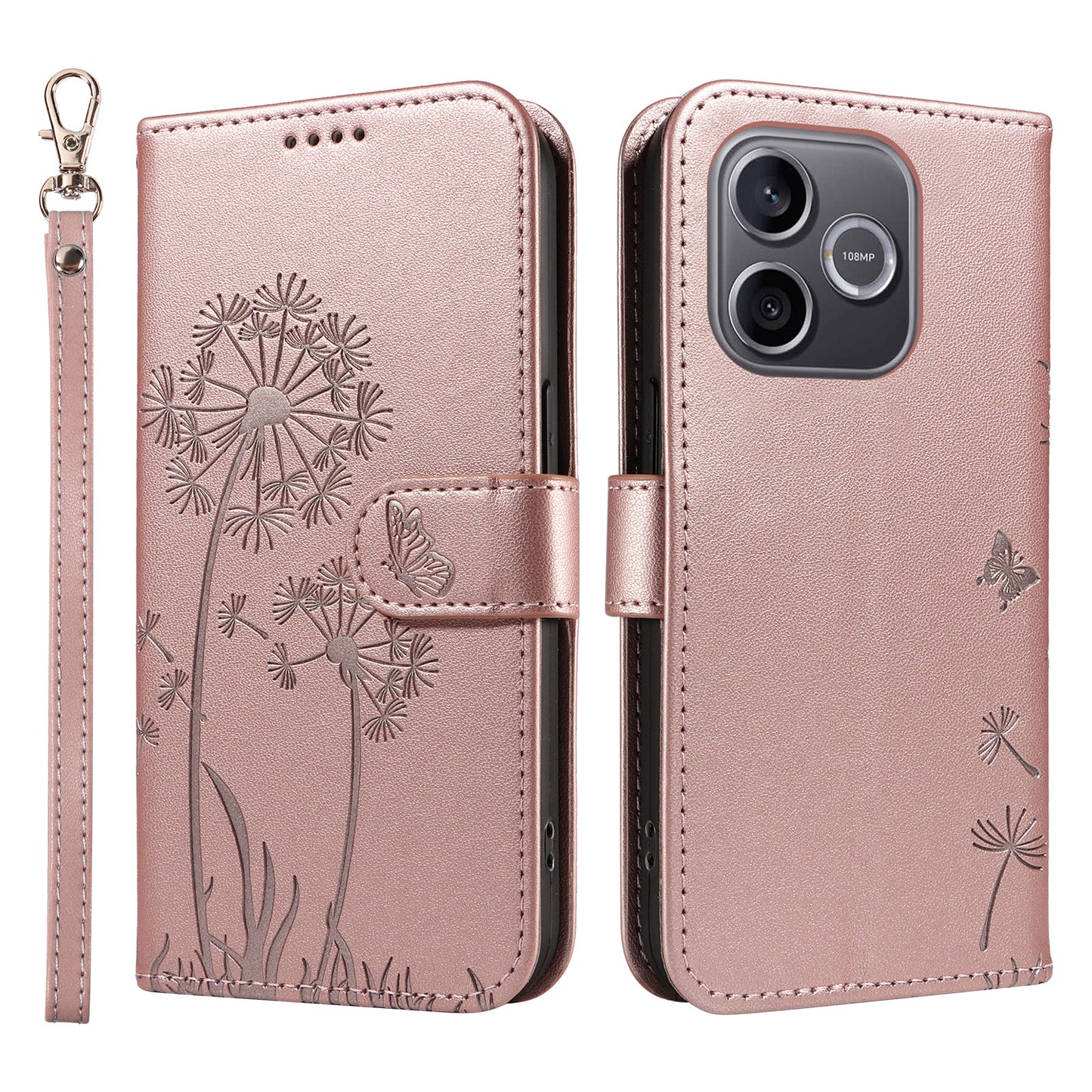 For Honor 600 Lite 5G Leather Wallet Case with Strap Dandelion Imprint Phone Stand Cover