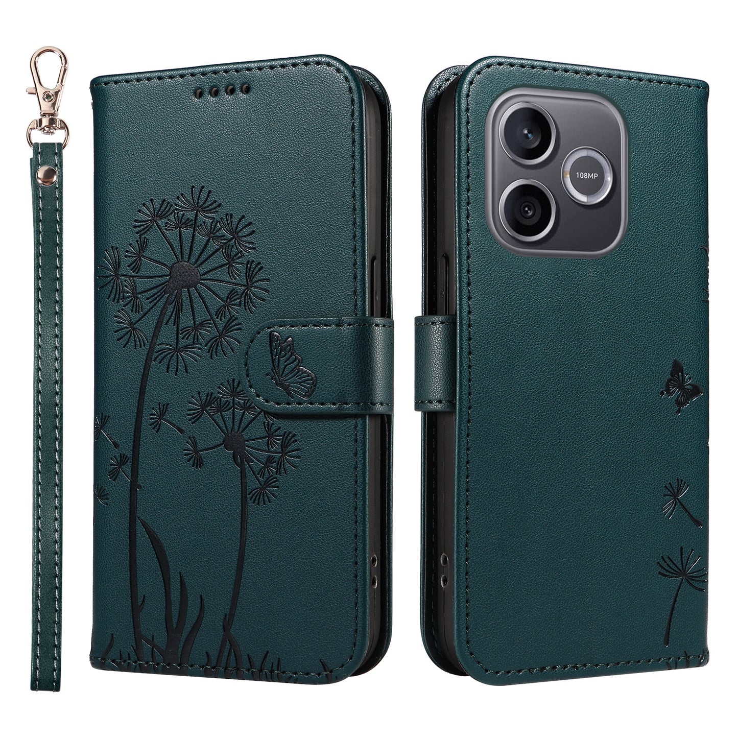 For Honor 600 Lite 5G Leather Wallet Case with Strap Dandelion Imprint Phone Stand Cover