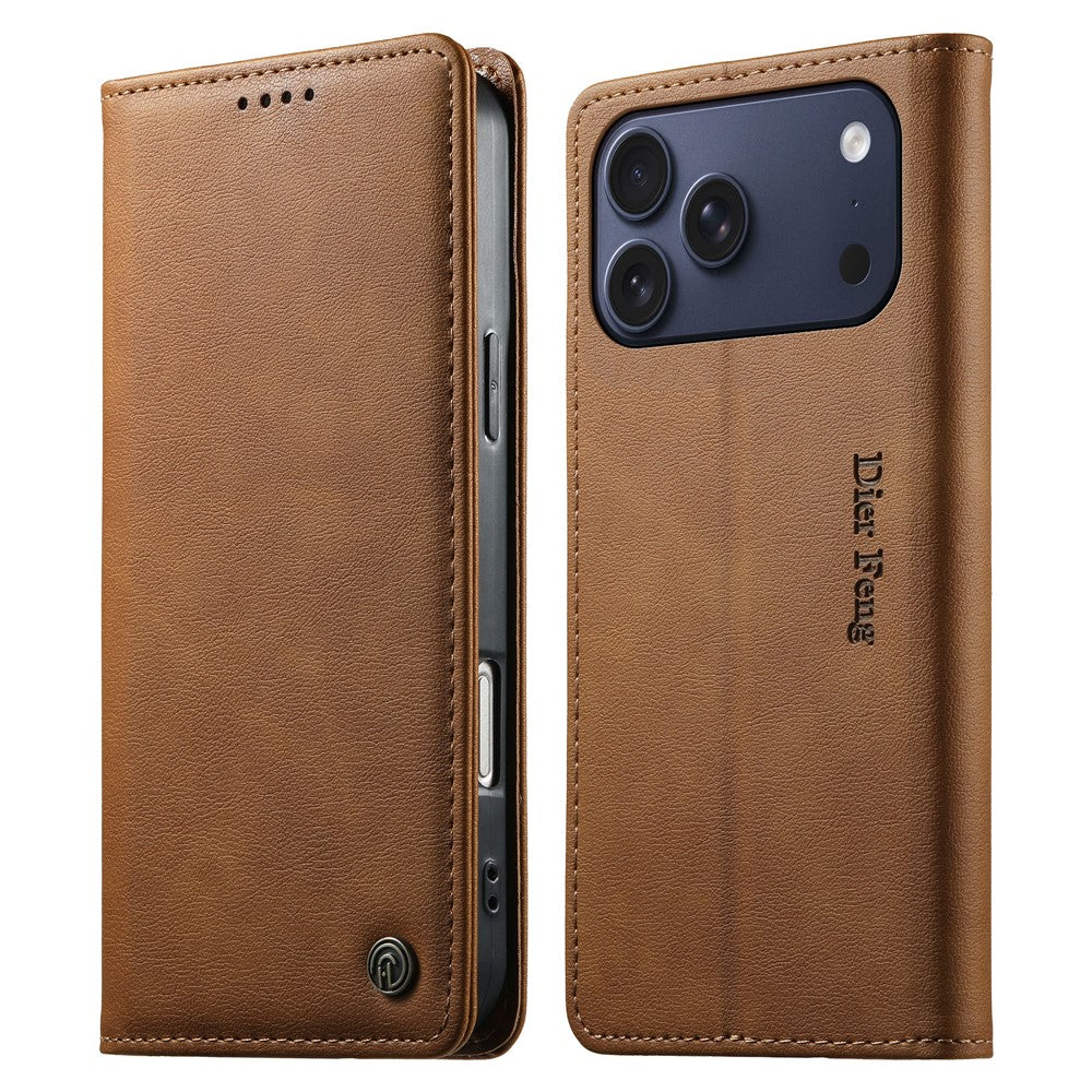 DIERFENG DF-019 for iPhone 18 Pro Max / 17 Pro Max Leather Wallet Case Card Slots RFID Blocking Magnetic Flip Cover