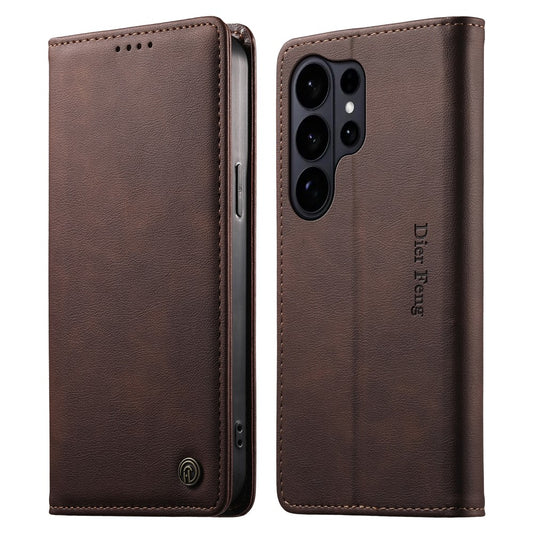 Galaxy S26 Ultra Handyhülle – DIERFENG DF-019 Leder-Geldbörse mit magnetischem Klappdeckel und Kartenfächern, RFID-blockierend