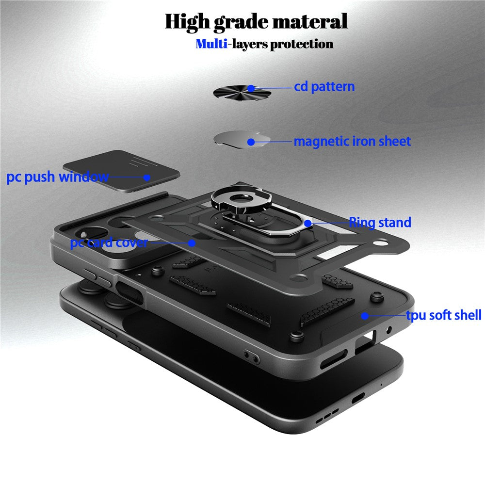 For Xiaomi Poco X8 Pro Max 5G Case with Slide Camera Lid PC + TPU Kickstand Phone Cover