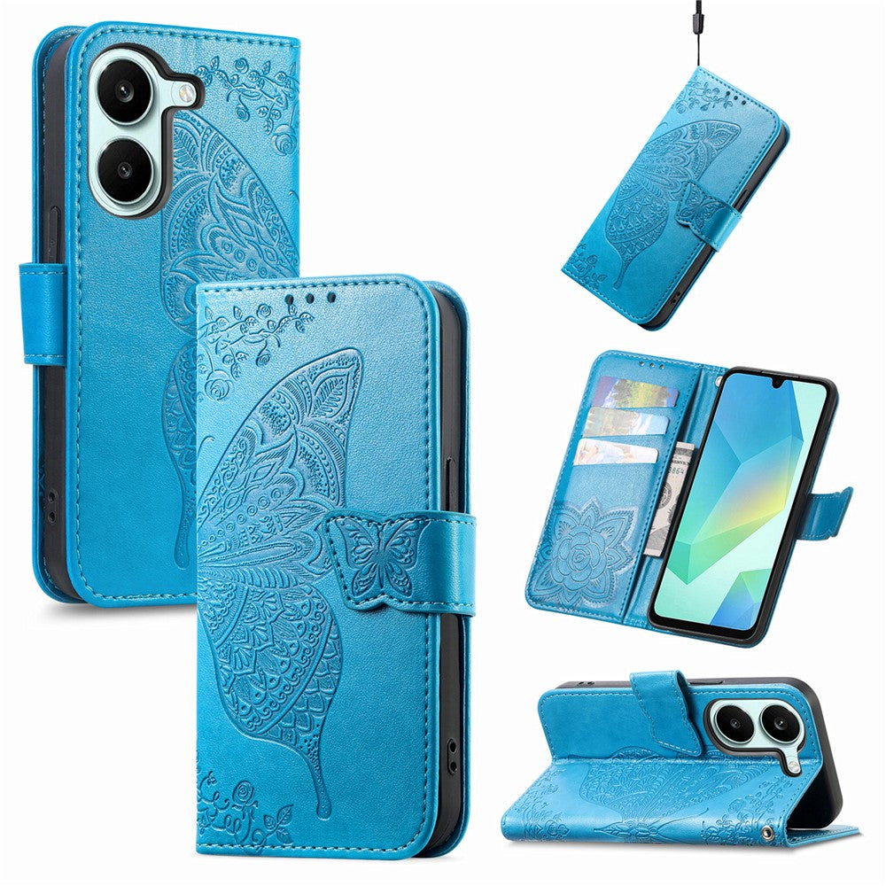 Case For Xiaomi Poco X8 Pro 5G  /  Redmi Turbo 5 5G Butterfly Pattern PU Leather Wallet Phone Cover with Strap