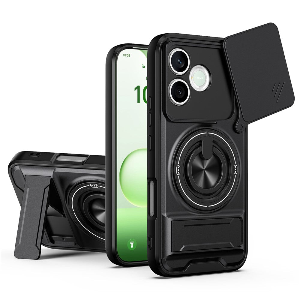 Magnetic Case For Honor 600 Lite 5G Ring Holder Foldable Kickstand TPU PC Phone Cover with Camera Lens Slider