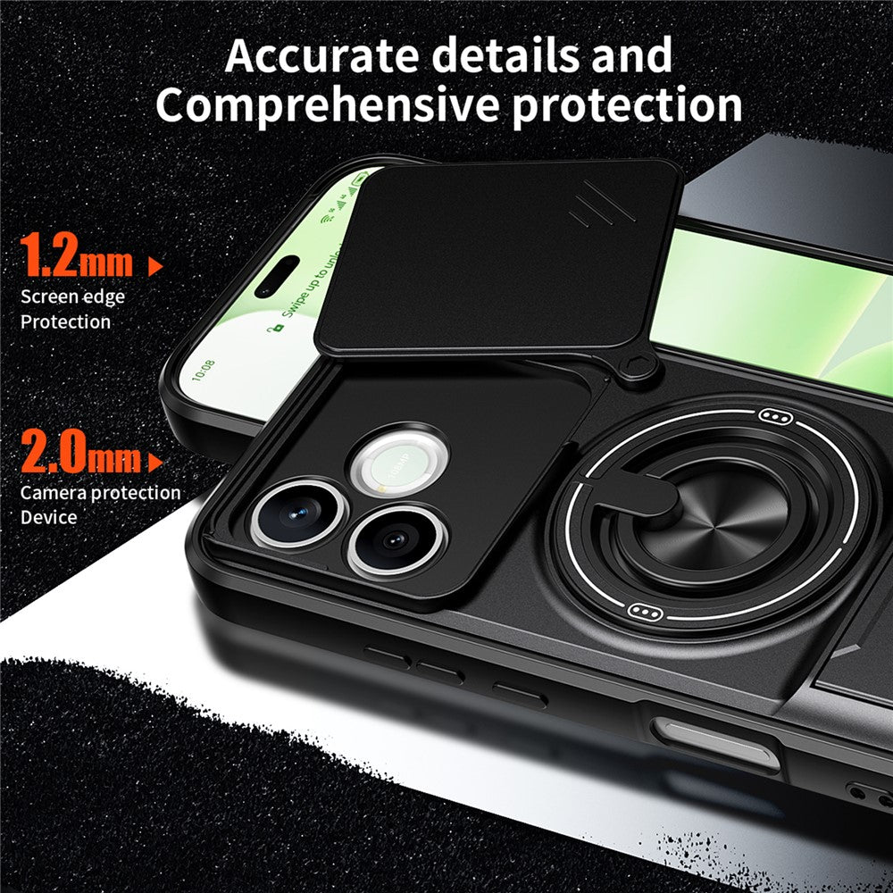 Magnetic Case For Honor 600 Lite 5G Ring Holder Foldable Kickstand TPU PC Phone Cover with Camera Lens Slider