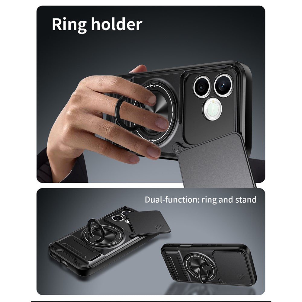 Magnetic Case For Honor 600 Lite 5G Ring Holder Foldable Kickstand TPU PC Phone Cover with Camera Lens Slider