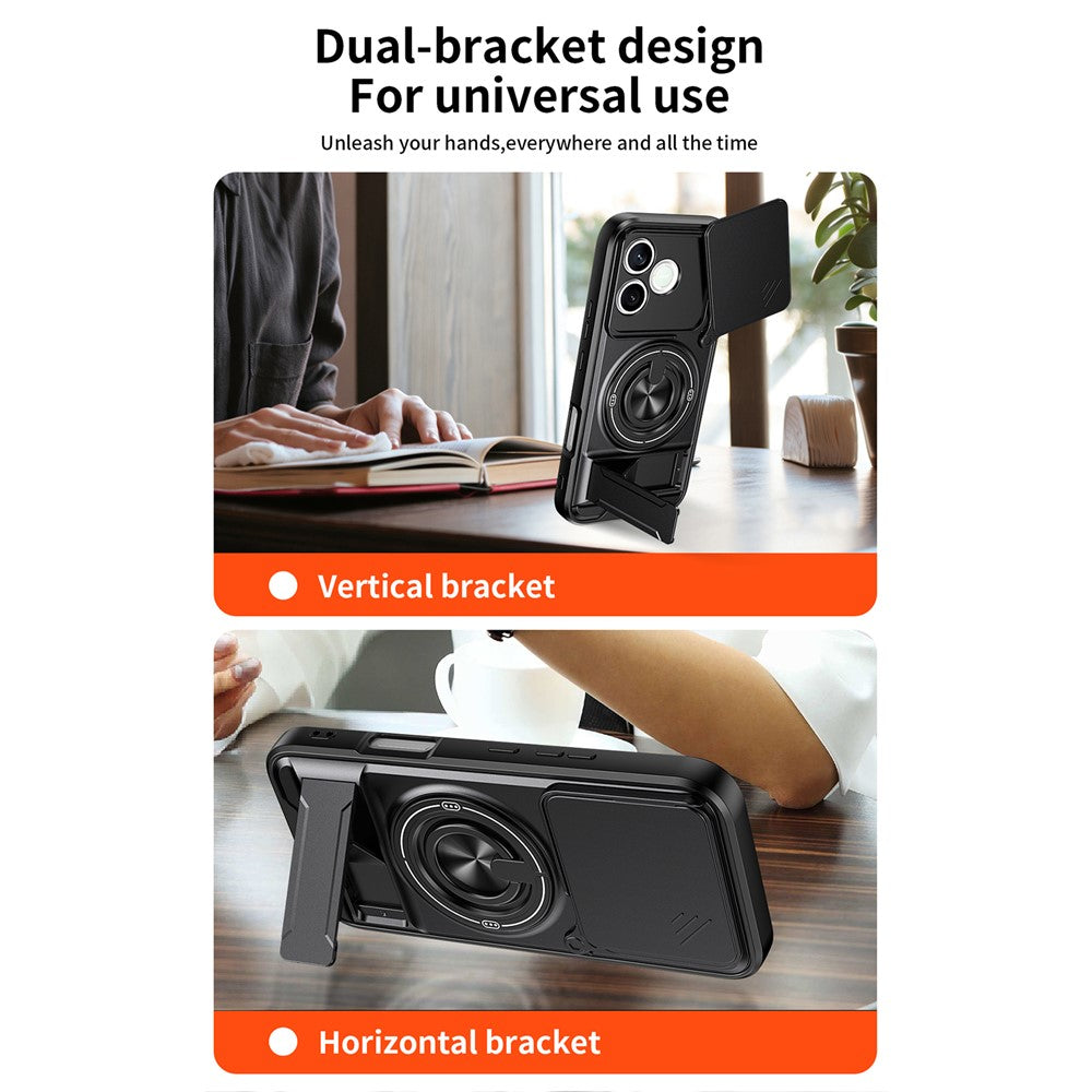 Magnetic Case For Honor 600 Lite 5G Ring Holder Foldable Kickstand TPU PC Phone Cover with Camera Lens Slider