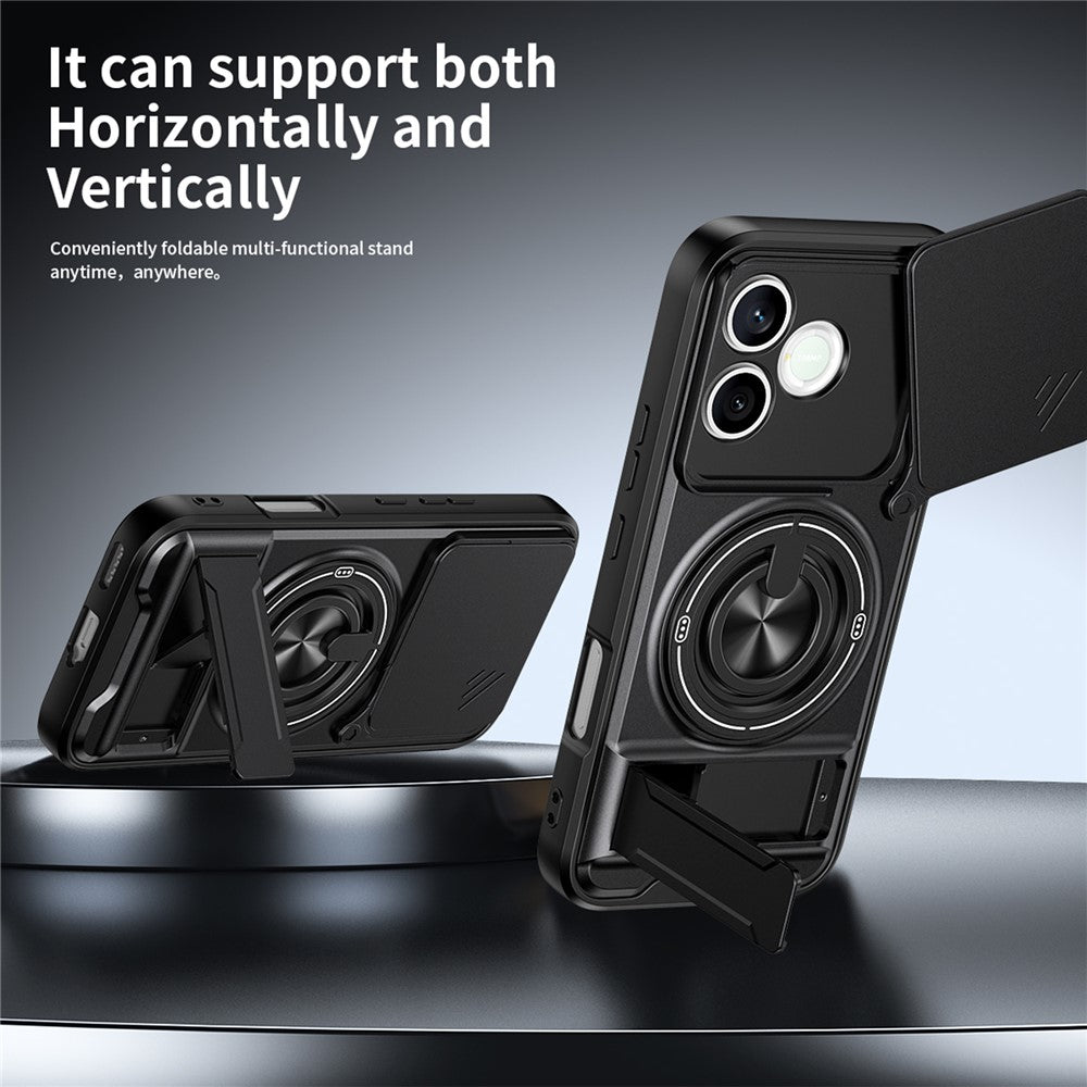 Magnetic Case For Honor 600 Lite 5G Ring Holder Foldable Kickstand TPU PC Phone Cover with Camera Lens Slider