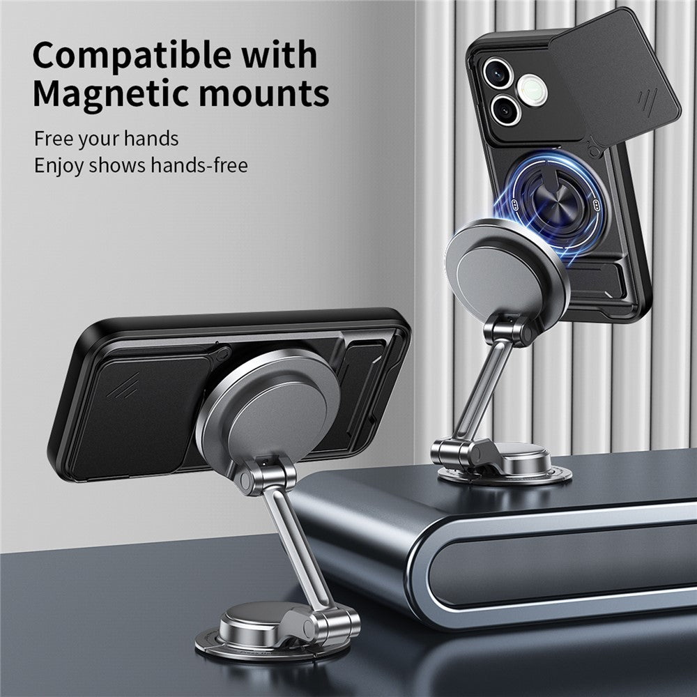 Magnetic Case For Honor 600 Lite 5G Ring Holder Foldable Kickstand TPU PC Phone Cover with Camera Lens Slider