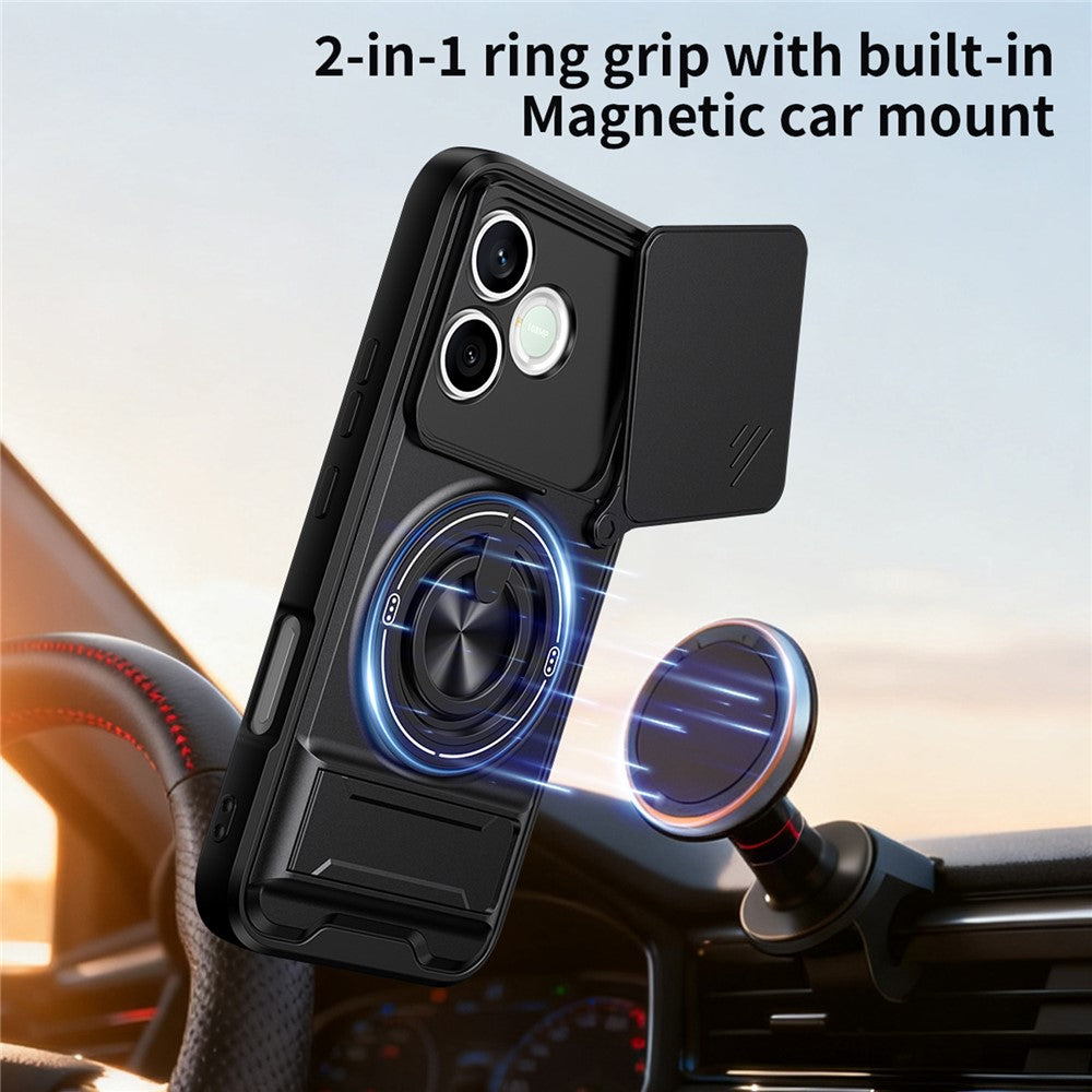 Magnetic Case For Honor 600 Lite 5G Ring Holder Foldable Kickstand TPU PC Phone Cover with Camera Lens Slider