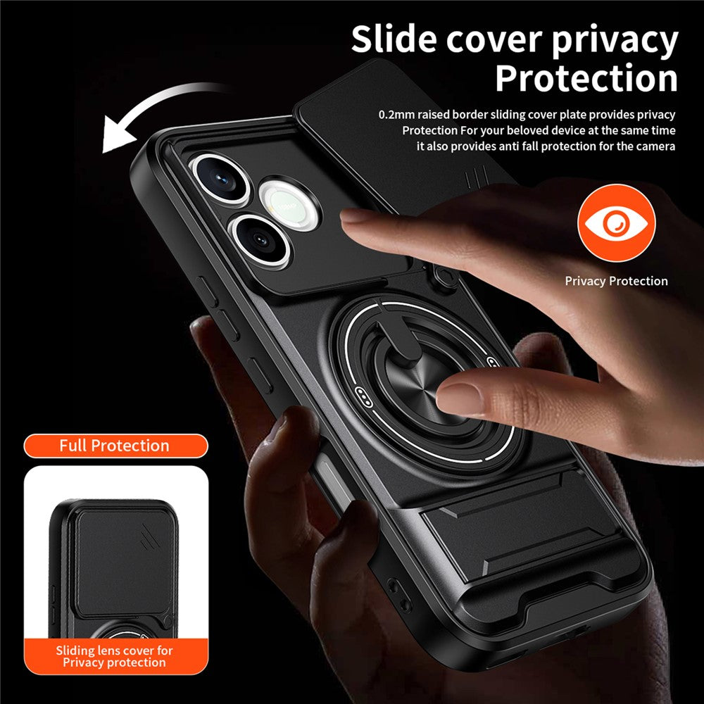 Magnetic Case For Honor 600 Lite 5G Ring Holder Foldable Kickstand TPU PC Phone Cover with Camera Lens Slider