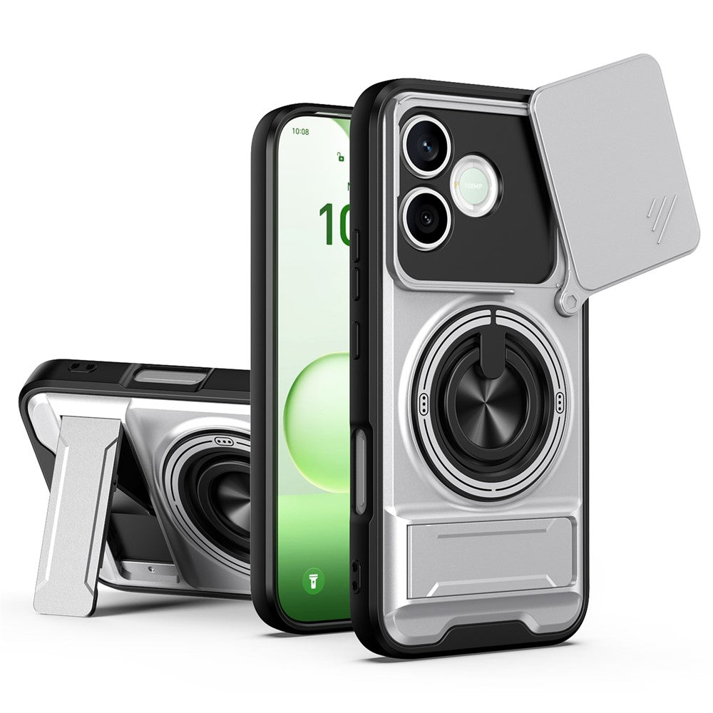 Magnetic Case For Honor 600 Lite 5G Ring Holder Foldable Kickstand TPU PC Phone Cover with Camera Lens Slider