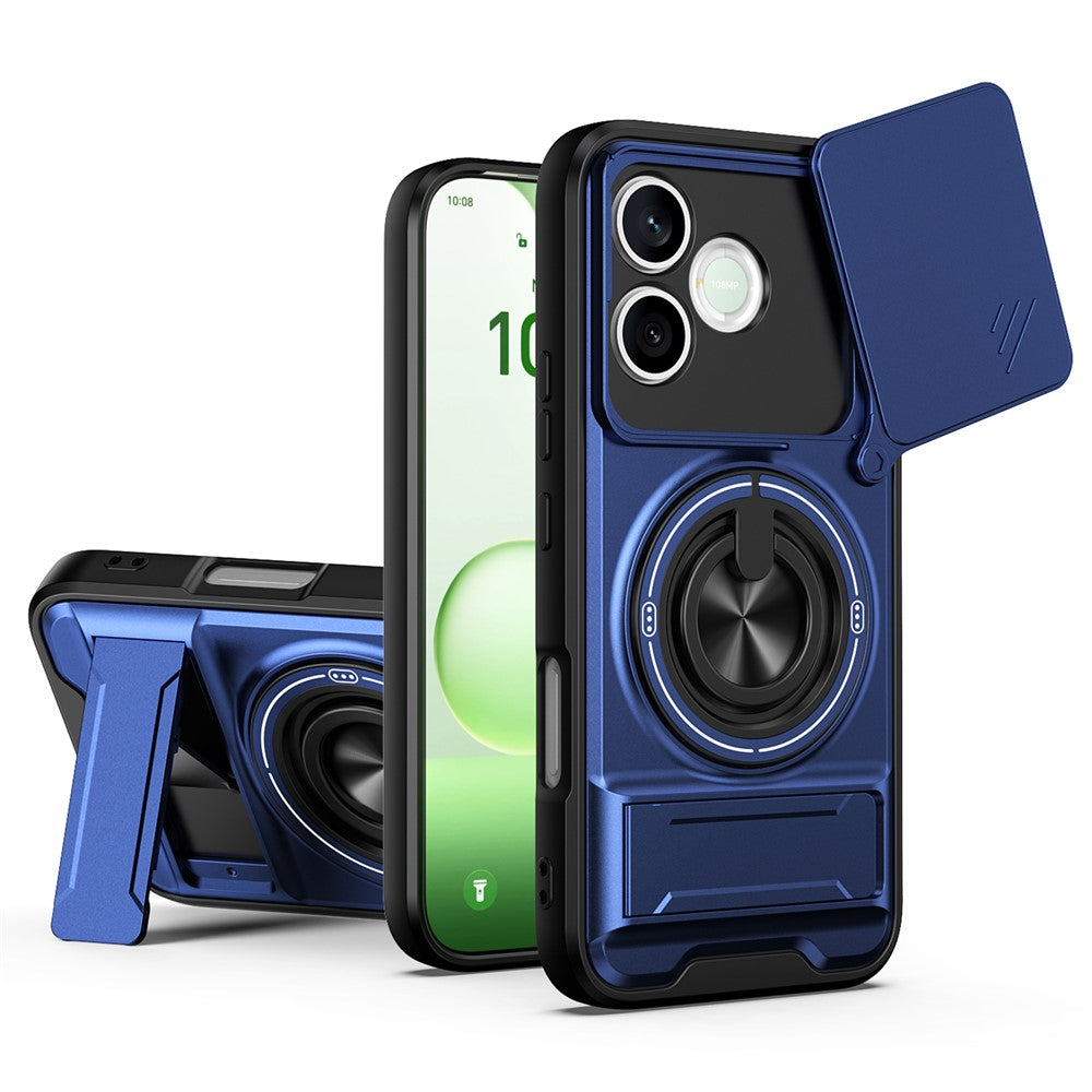 Magnetic Case For Honor 600 Lite 5G Ring Holder Foldable Kickstand TPU PC Phone Cover with Camera Lens Slider