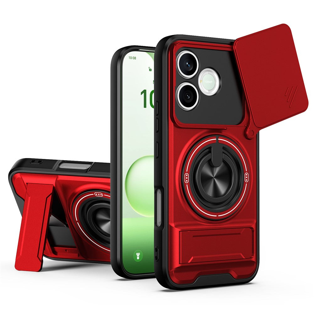 Magnetic Case For Honor 600 Lite 5G Ring Holder Foldable Kickstand TPU PC Phone Cover with Camera Lens Slider