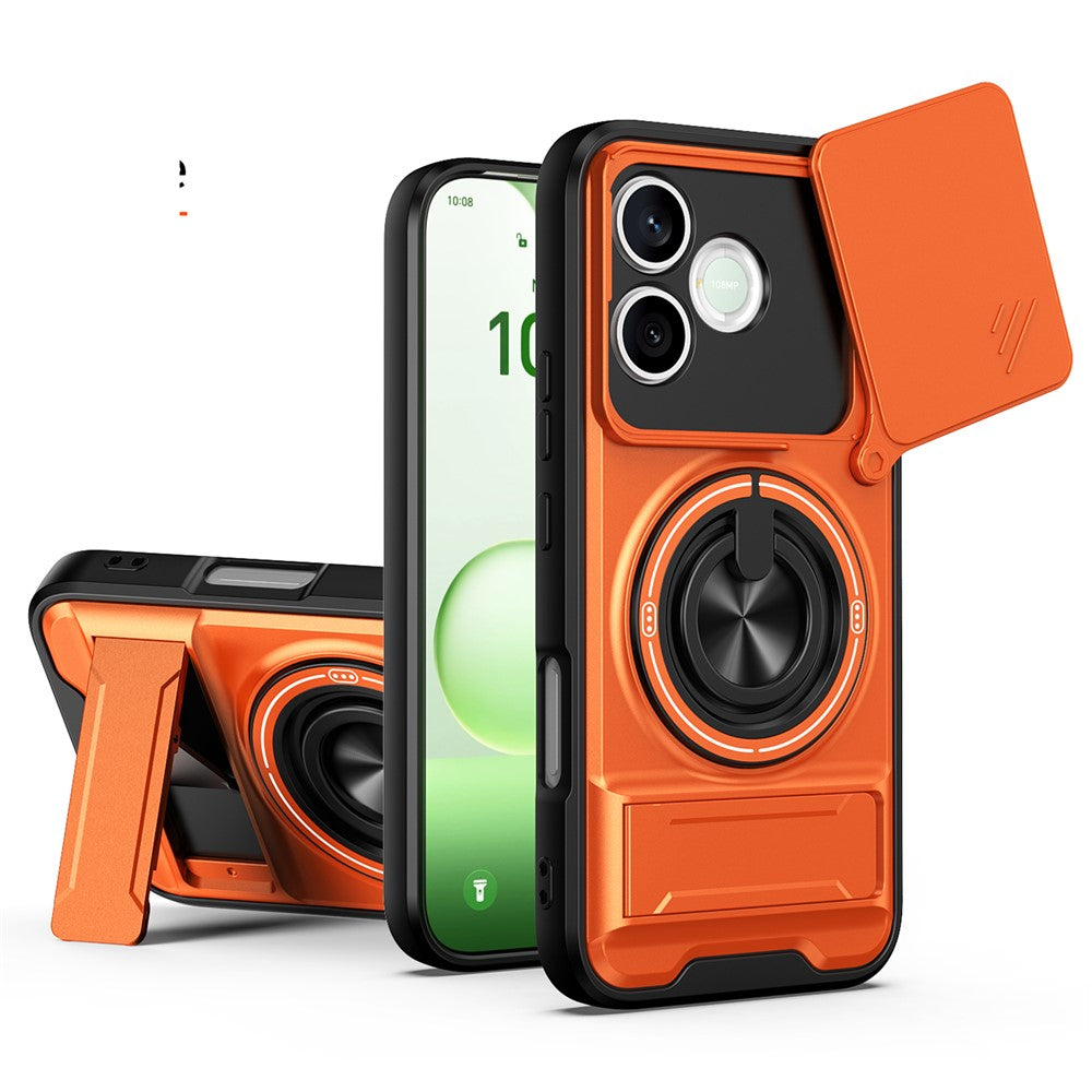 Magnetic Case For Honor 600 Lite 5G Ring Holder Foldable Kickstand TPU PC Phone Cover with Camera Lens Slider
