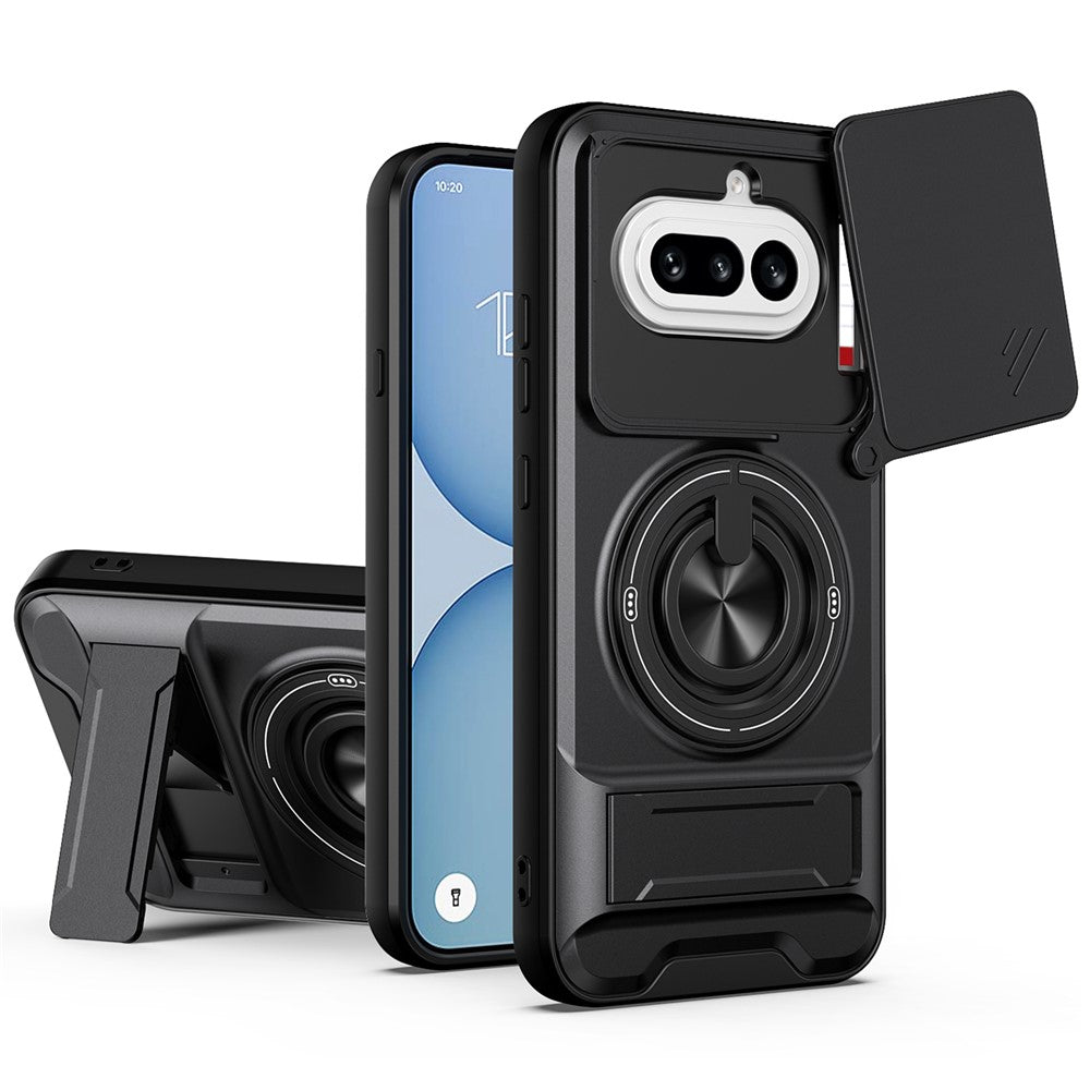 Magnetic Case For Nothing Phone (4a) Ring Holder Foldable Kickstand TPU PC Phone Cover with Camera Lens Slider