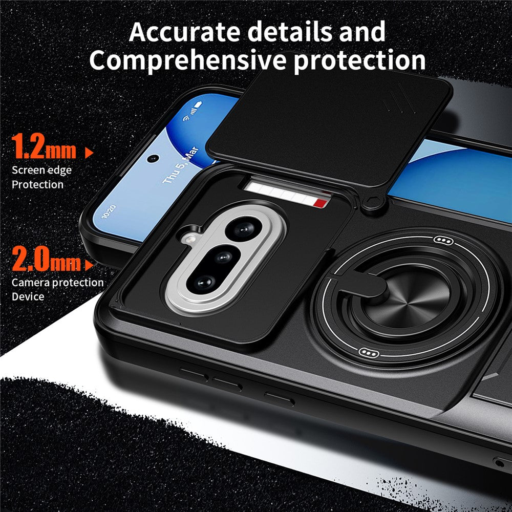 Magnetic Case For Nothing Phone (4a) Ring Holder Foldable Kickstand TPU PC Phone Cover with Camera Lens Slider