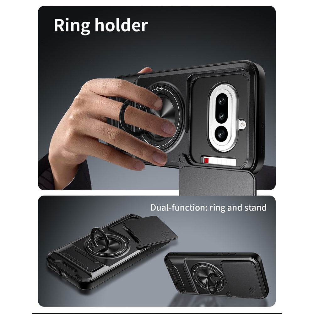 Magnetic Case For Nothing Phone (4a) Ring Holder Foldable Kickstand TPU PC Phone Cover with Camera Lens Slider