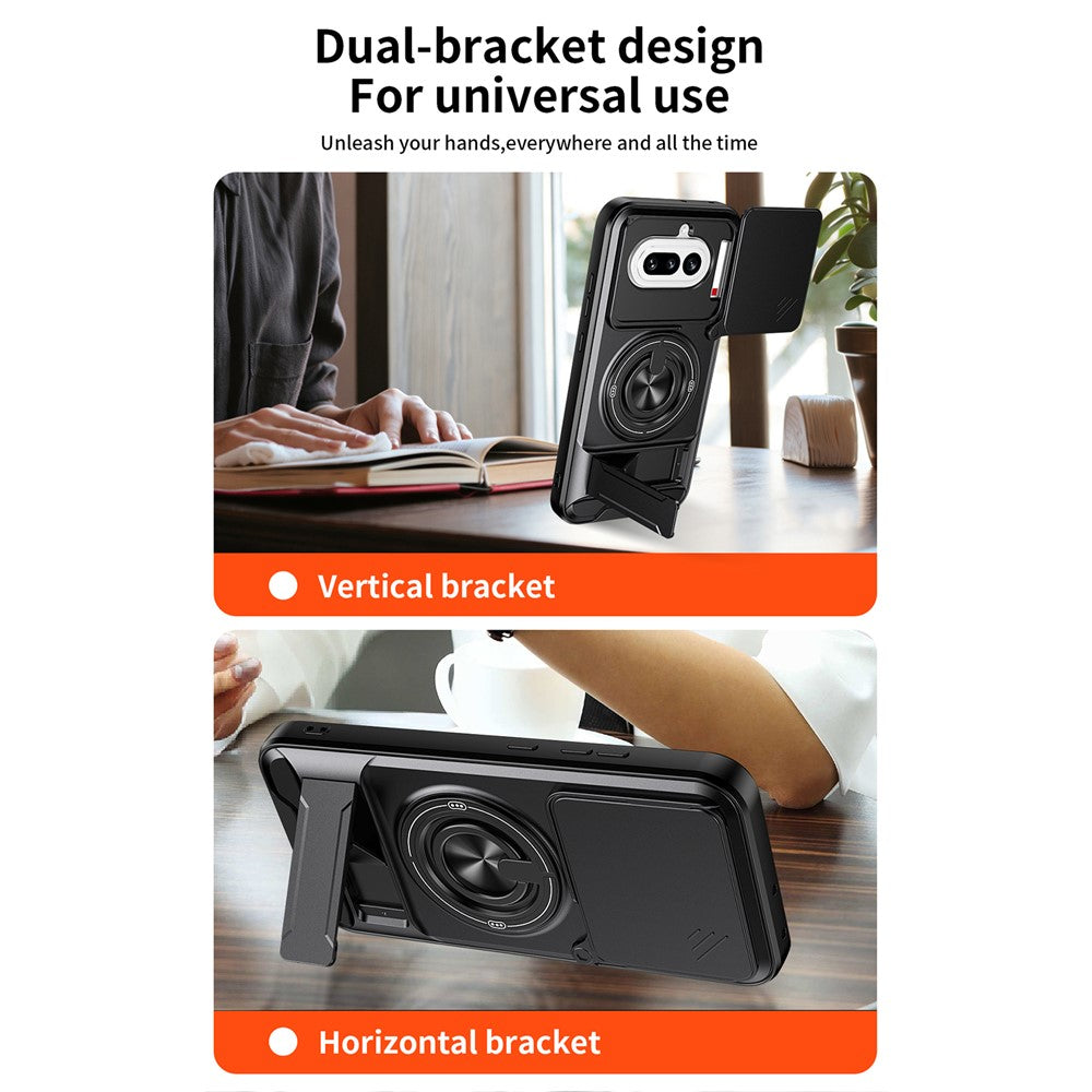 Magnetic Case For Nothing Phone (4a) Ring Holder Foldable Kickstand TPU PC Phone Cover with Camera Lens Slider