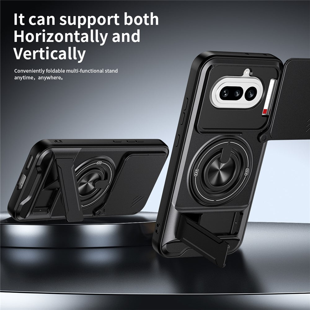 Magnetic Case For Nothing Phone (4a) Ring Holder Foldable Kickstand TPU PC Phone Cover with Camera Lens Slider