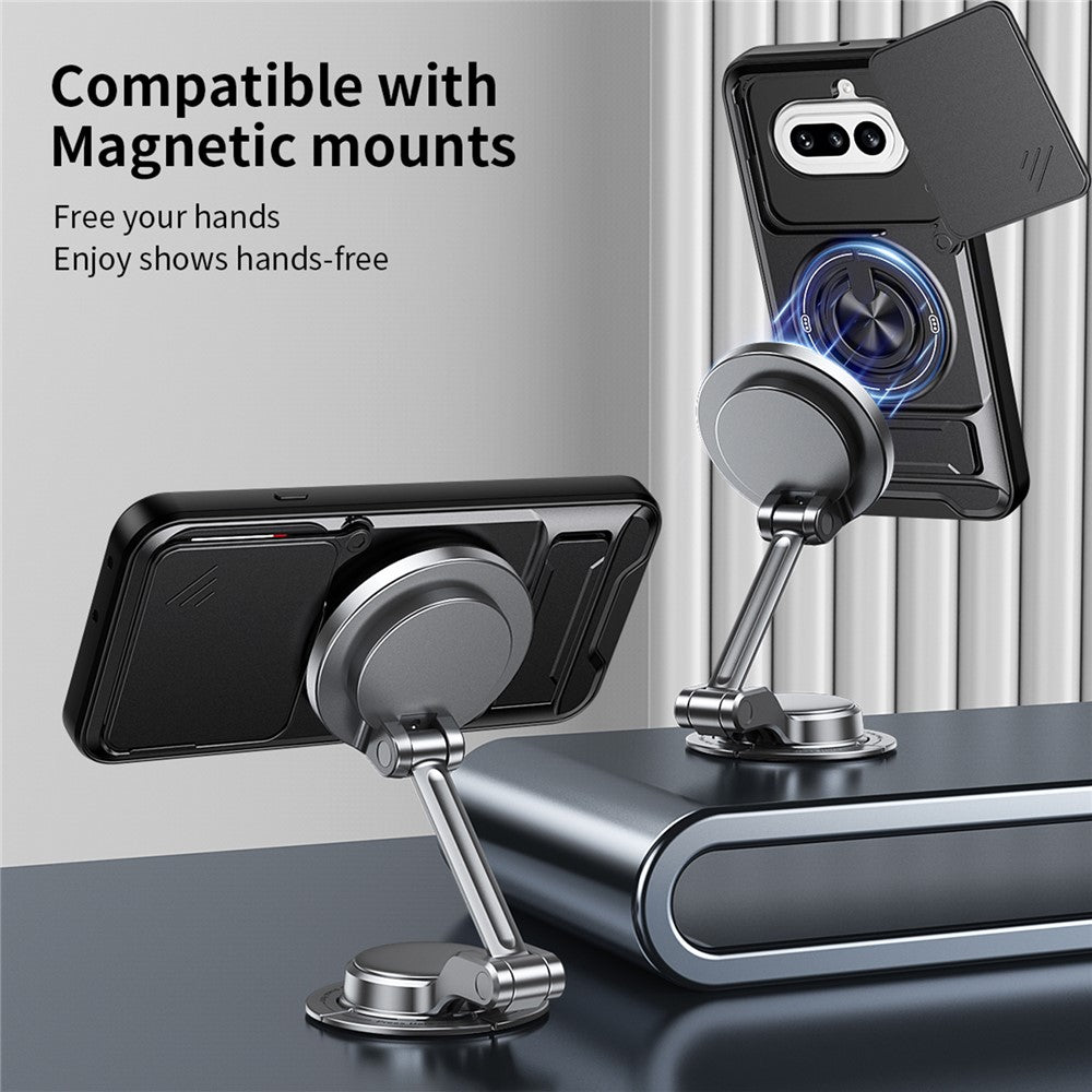 Magnetic Case For Nothing Phone (4a) Ring Holder Foldable Kickstand TPU PC Phone Cover with Camera Lens Slider