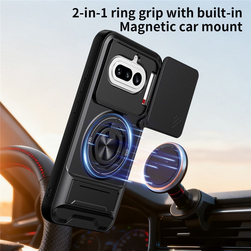 Magnetic Case For Nothing Phone (4a) Ring Holder Foldable Kickstand TPU PC Phone Cover with Camera Lens Slider