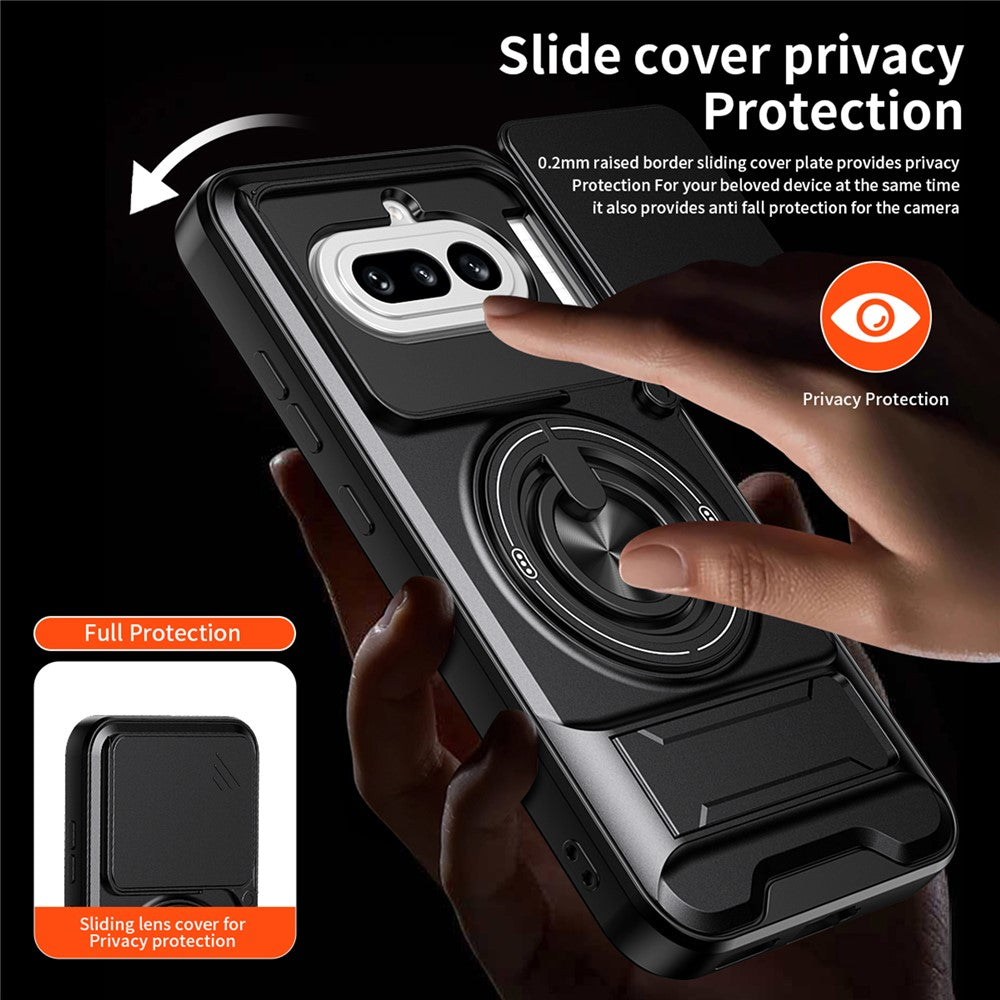 Magnetic Case For Nothing Phone (4a) Ring Holder Foldable Kickstand TPU PC Phone Cover with Camera Lens Slider