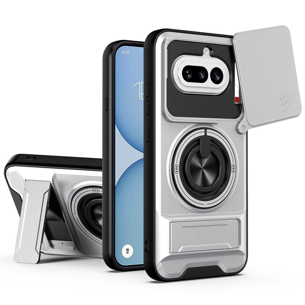 Magnetic Case For Nothing Phone (4a) Ring Holder Foldable Kickstand TPU PC Phone Cover with Camera Lens Slider