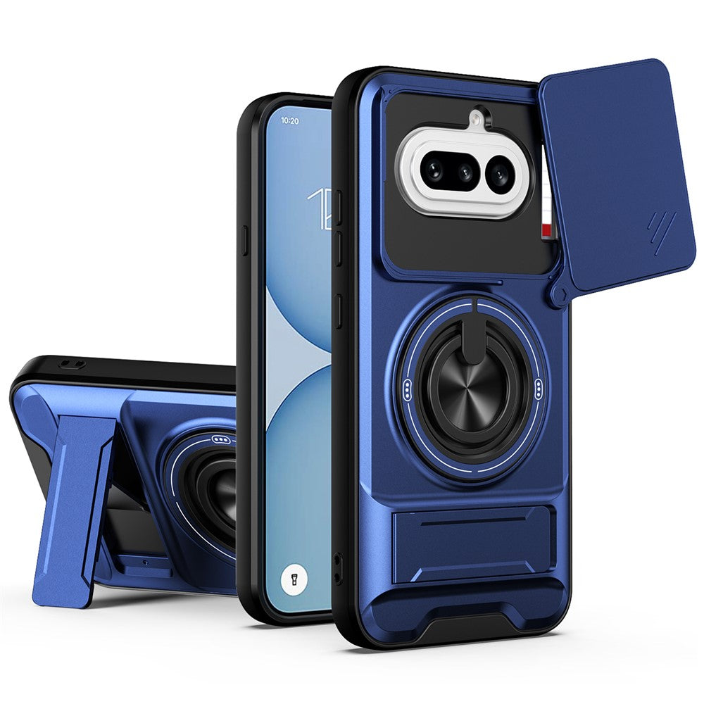 Magnetic Case For Nothing Phone (4a) Ring Holder Foldable Kickstand TPU PC Phone Cover with Camera Lens Slider